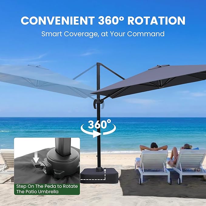 Olilawn 9' X 12' Patio Umbrella with Base Included, Large Outdoor Cantilever Offset Patio Umbrellas Rectangular Aluminum Umbrella with 360-degree Rotation & Infinite Tilt Adjustment for Backyard Hosting, Poolside Luxury, Garden Soirees, Coastal Deck En...