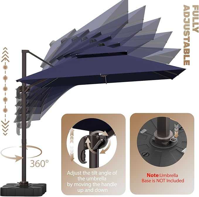 10x10Ft Patio Umbrella Outdoor Cantilever Rectangle Umbrella, 6-Level Tilt & 360° Rotation Offset Umbrella for Garden, Deck, Pool(Navy Blue)