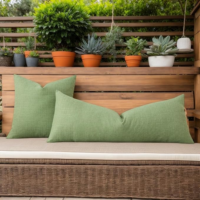 Kevin Textile Outdoor Waterproof Long Lumbar Pillow Cover 14x36 Inch Pack of 1 Checkered Decorative Rectangle Cushion Throw Pillowcases Shell for Patio Tent Garden Couch Bed Sofa Sage Green