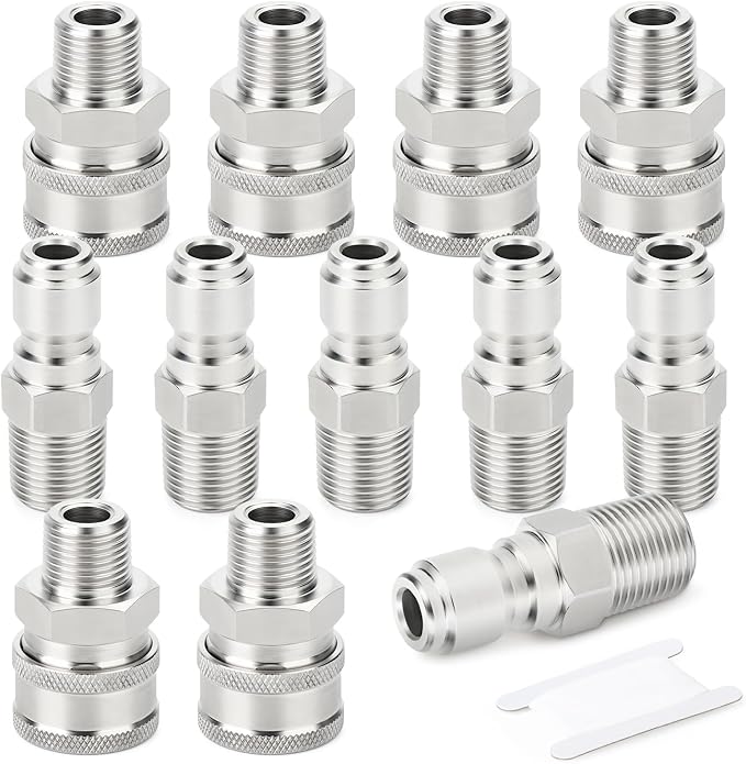 TAISHER 6PCS 304 Stainless Steel 3/8" Female NPT High Pressure Washer Quick Connect Coupler for Pressure Washing Gun Hose Accessories