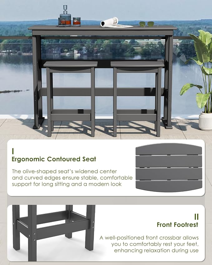 GREENVINES Outdoor-Bar-Stools-Set-of-2 | Patio Counter Height Backless Barstools | HDPE Plastic | 18" W x 13.5" D x 25" H | Chairs for Backyard Balcony Poolside | Grey