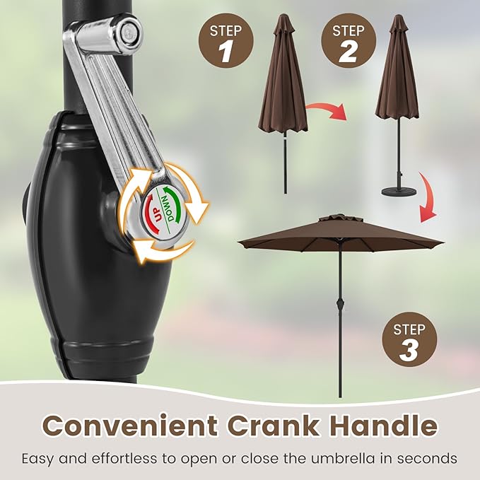 8.5 FT Patio Umbrella Outdoor Table Umbrella, Market Umbrella with Crank Handle, 8 Sturdy Ribs, Air Vent & Sun-Protective Canopy, Parasol for Garden, Backyard, Deck & Pool
