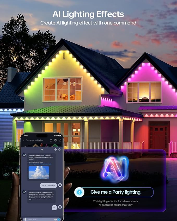 ASAHOM Permanent Outdoor Lights Pro, 72 RGBCW LEDs, WLED Integrated, AI | Up to 70lm, 30,000 Effects, Dual Output, Extend to 800FT, Cuttable, for Outdoor Decor and Daily Lighting, 100FT, Black, S108B