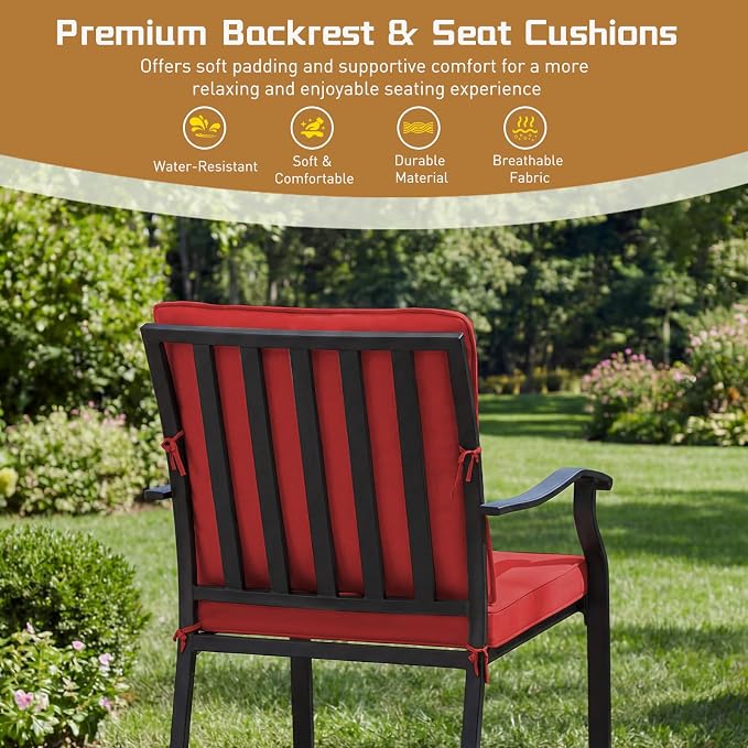 5 Piece Outdoor Patio Dining Set, 36’’ Round Dining Table with Umbrella Hole & 4pcs Metal Dining Chairs, Outdoor Furniture Dining Set for Patio, Balcony, Lawn, Garden, Backyard