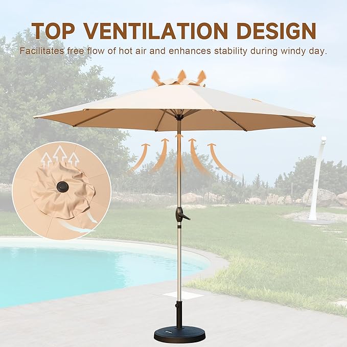 Domi 10FT Patio Umbrella Outdoor Market Umbrella with Silver Aluminum Pole, UV Resistant Canopy, Wind Vent, Tilt & Crank System, Perfect for Patio, Garden, Deck, Pool, Outdoor Dining, Beige