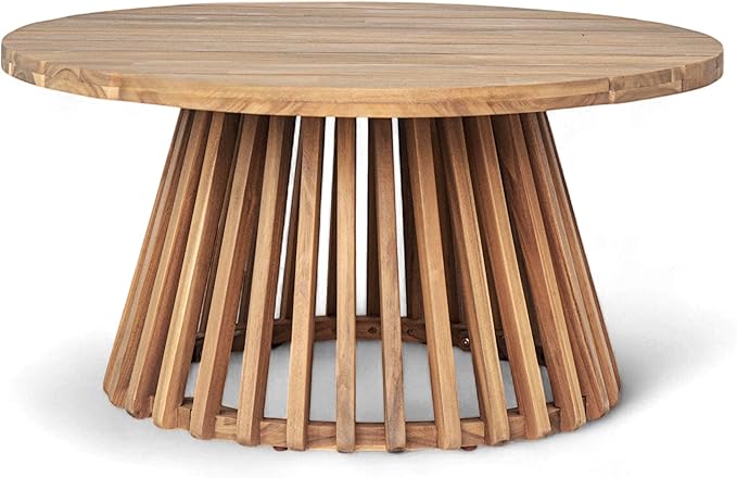 Outdoor Acacia Wood Patio Coffee Table, 31.50-inch Round Coffee Table,for Backyard, Lawn, Balcony (Light Teak-Coffee Table)