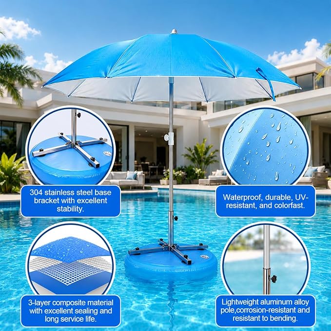 Floating Pool Umbrella, 6.5ft In-Pool Sunshade with UV-Resistant Coating, Portable Outdoor Shade Canopy for Pool, Lake & Beach, Travel-Friendly