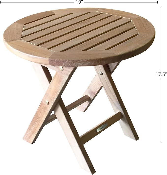 Coronado Teak Folding Side Table, Grade-A Teak Wood, for Outdoor Patios, Decks, Pools and Gardens, Small Round Foldable End Table, 19 Inch Weather-Resistant, Natural and Unfinished