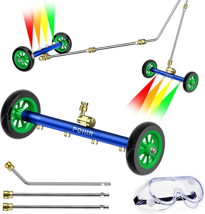 POHIR Undercarriage Pressure Washer Attachment Pro Max 16", Surface Cleaner Water Broom with 3pcs Extension Wand and Quick Connect Pivot Coupler 4800psi, 2 in 1 Underbody Car Washer