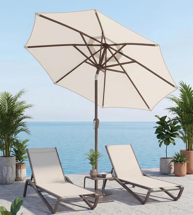 10FT Patio Umbrella, Outdoor Umbrella with Push Button Tilt and Crank, 8 Sturdy Ribs, UV Protection & Waterproof Market Umbrella for Pool, Backyard, Beach,Deck (Cream White)
