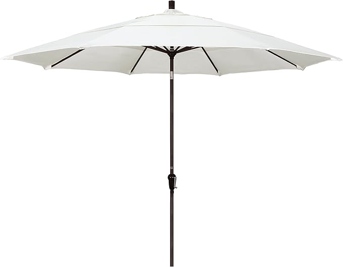 California Umbrella 11' Round Aluminum Market Umbrella, Crank Lift, Auto Tilt, Bronze Pole, Pacifica Canvas