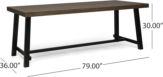 Christopher Knight Home Beau Outdoor Eight Seater Wooden Dining Table, Gray and Black Finish