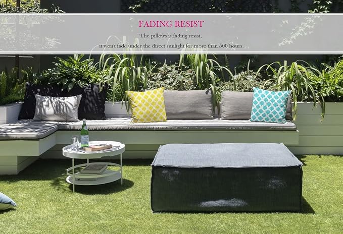 Pack of 2 Outdoor Waterproof Decorative Throw Pillows with Inserts for Patio Furniture, 18x18 Inch Fade Resistant Patio Garden Cushions for Couch Bed Sofa, Geometric Blue