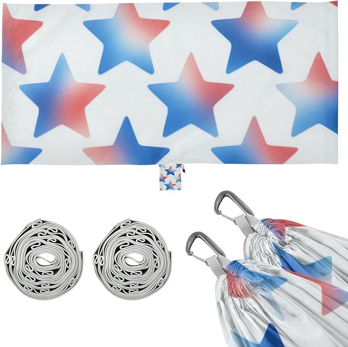 4th_July_Stars_Gradient_Pattern Outdoor Hammock with Tree Straps Backyard Hammock for Indoor Outdoor Patio