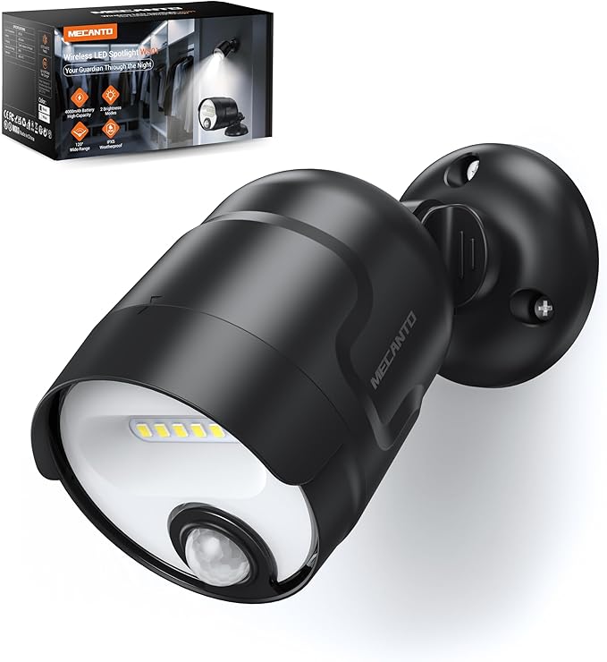 Battery Operated Motion Sensor Light Outdoor, 4000mAh Rechargeable 600 Lumen Battery Powered Spotlight Outdoor Waterproof for Porch, Garage, House(Non-Solar)