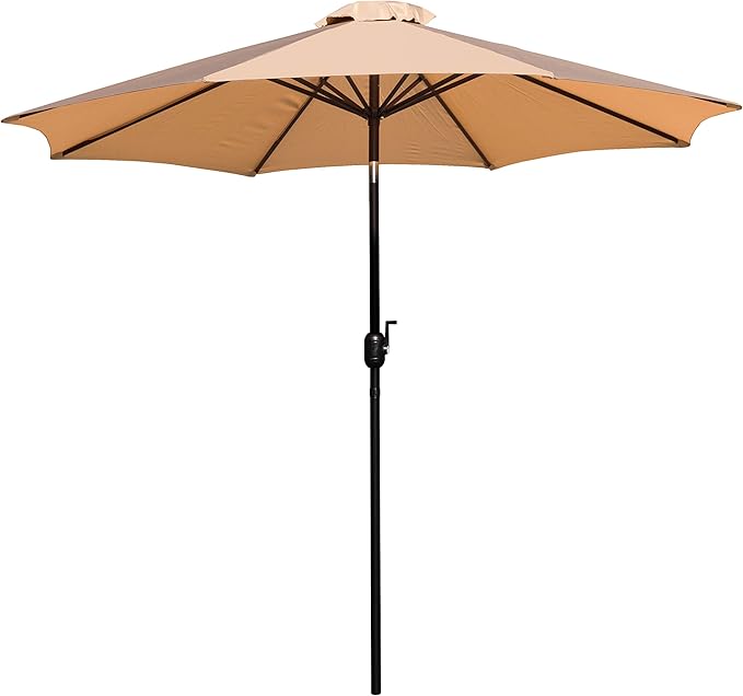 EMMA + OLIVER 9' Tan Outdoor Patio Umbrella With Easy To Use Crank And Tilt Function - Round Patio Table Umbrella with 1.5" Diameter Steel Pole