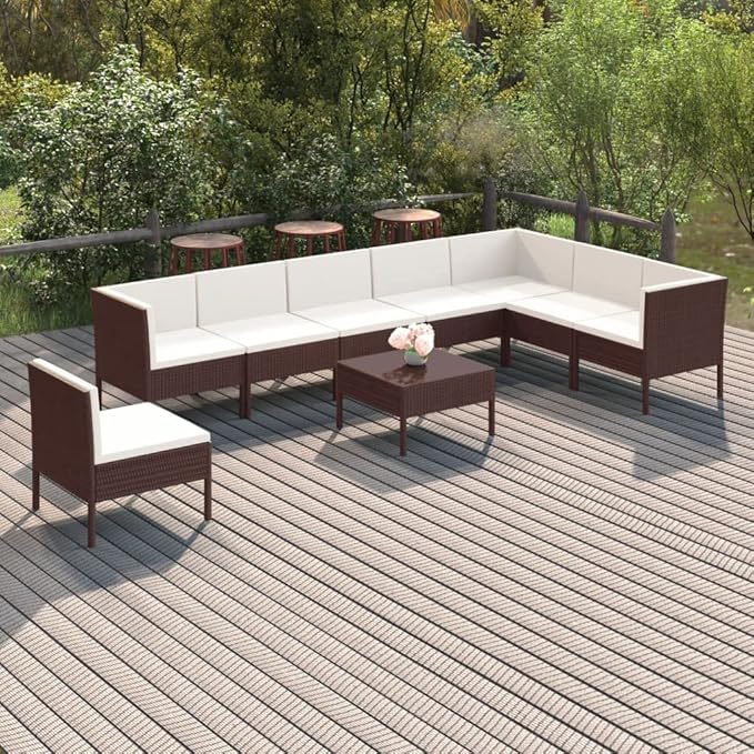 9 Piece Patio Lounge Set with Cushions,Patio Sofa,Outdoor Daybed,Patio Seating,Outdoor Furniture SetsPatio Conversation Sets,Modern Set,Outdoor Patio Chairs,for Backyard,Garden, Poly Rattan Brown