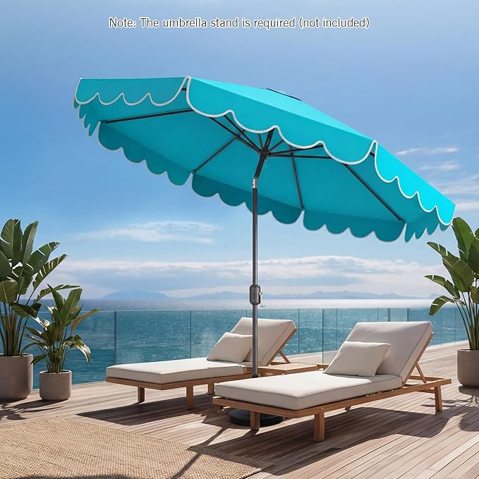 RELAX4LIFE 10 FT Scalloped Patio Umbrella, Market Table Umbrella with Push Button Tilt, Crank, 8 Sturdy Metal Ribs, Vented Top, Sun-Protective Ruffled Canopy, Heavy-duty Outdoor Parasol for Garden Poolside Deck