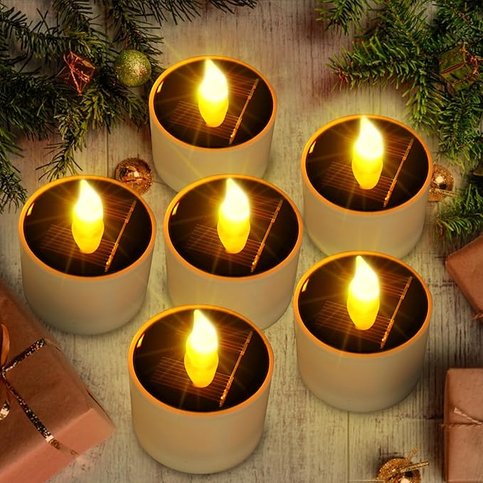 Solar Tea Lights Outdoor Waterproof - 10 Pack Flameless Flickering Solar Candles Reusable LED Tea Light Candles Rechargeable Dusk to Dawn Lighting for Lanterns Garden Camping Home Decor, 2.3''x2.1''