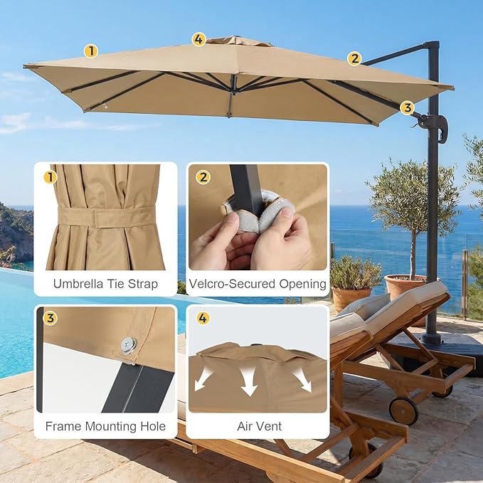 COWVIE Umbrella Canopy Replacement for 8 Ribs Patio Umbrella, Outdoor Table Parasol Replacement for Yard, Canopy Only