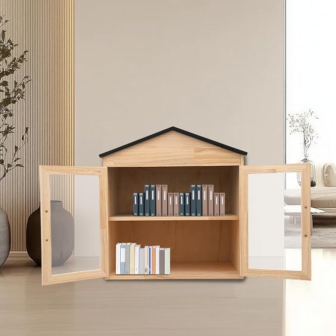Outdoor Wooden Book Cabinet, Literature Exchange Box for Neighborhoods Community School (B)