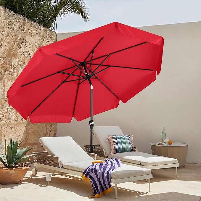 MASTERCANOPY 10ft Patio Umbrella with Valance, Crank and Tilt – 8 Ribs Outdoor Market Umbrella, UV/Fade Resistant, Waterproof Canopy with Wind Vent for Garden, Deck, Backyard, Pool (Red)