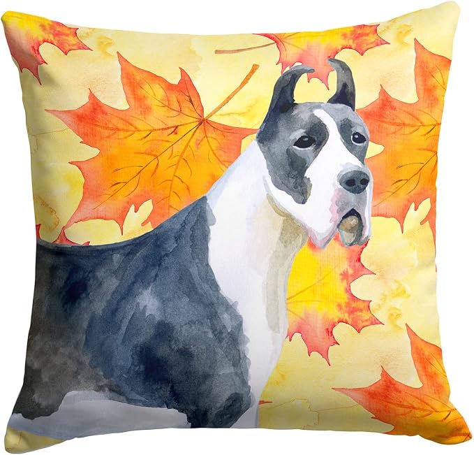 Caroline's Treasures BB9904PW1414 Harlequin Great Dane Fall Fabric Decorative Pillow, Yellow Machine Washable, Indoor Outdoor Decorative Pillow for Couch, Bed or Patio, 14Hx14W