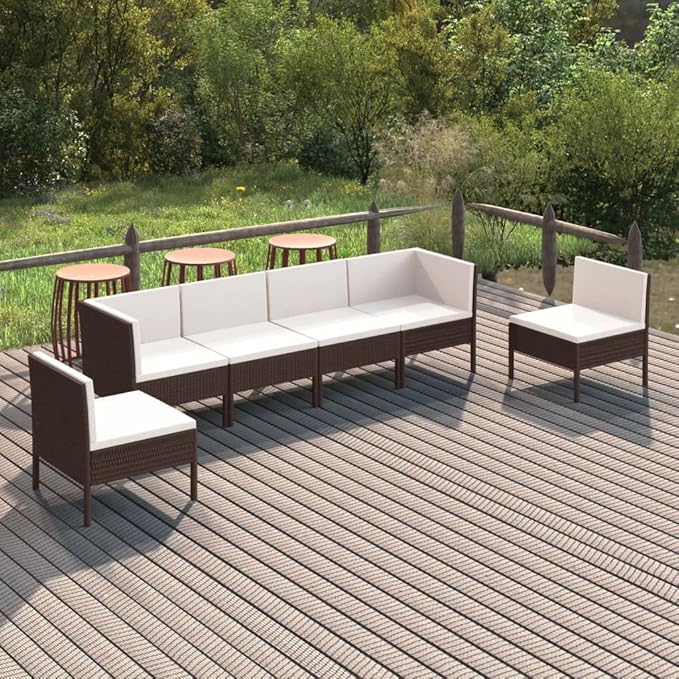 Patio Lounge Set with Cushions,Patio Furniture Sets,Patio Conversation Sets,Outdoor Furniture Sets,for Garden,Backyard,Outdoor,6 Piece Poly Rattan Brown