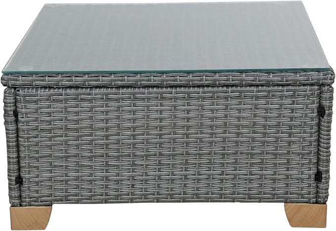 Grand Patio Outdoor Furniture Set with Glass Coffee Table,Wicker Patio Furniture Set with Woodgrain Feet,Modular Sectional Sofa Set for Backyard Garden Poolside(Coffee Table, Light Gray)