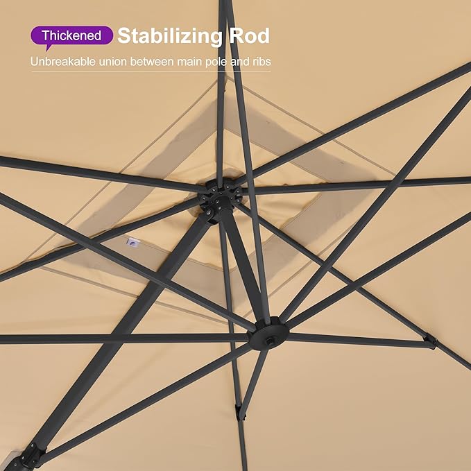 PURPLE LEAF 9' X 12' Rectangle Patio Umbrella Large Outdoor Aluminum Offset Umbrella with 360-degree Rotation Cantilever Umbrella for Garden Deck Backyard Pool, Beige