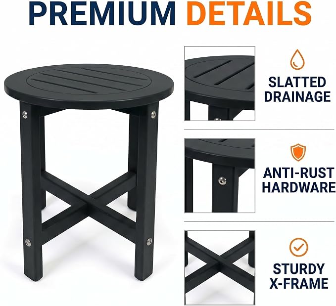 Black HDPE Outdoor Side Table, Square