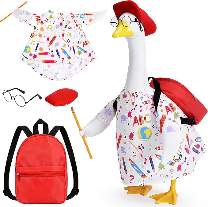 Back to School Porch Goose Outfit with Schoolbag for 23" Statue | Perfect for back-to-school themes for Class, Lawn, Yard, Garden Decor with Durable outdoor fabric
