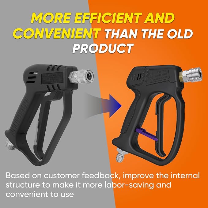 KONOSUBA Short Pressure Washer Gun with Swivel 4500PSI with Foam Cannon,2 Adapter,5 Pressure Washer Nozzles,1/4" Quick Connector,3/8'' Quick Connect, M22-14/15 mm Fitting (gun4500PSI with Foam Cannon)