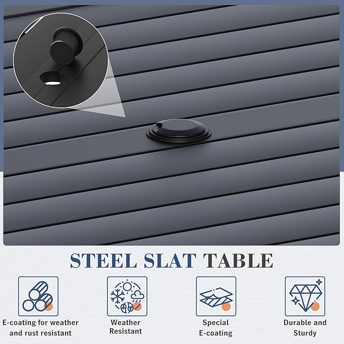 HOMREST 5 Piece Outdoor Patio Dining Set for 4, 37" Square Metal Table with Umbrella Hole and Storage Shelf, Stackable Wrought Iron Chairs, Patio Furniture Set for Deck/Backyard/Poolside/Garden