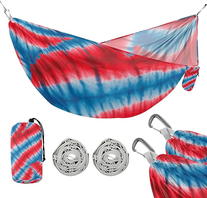 Irregular Tie-dye in Red and Blue 330lb Capacity Hammocks with Portabl Carry Bag Tree Hammock for Outside Patio Garden Base para poner hamaca