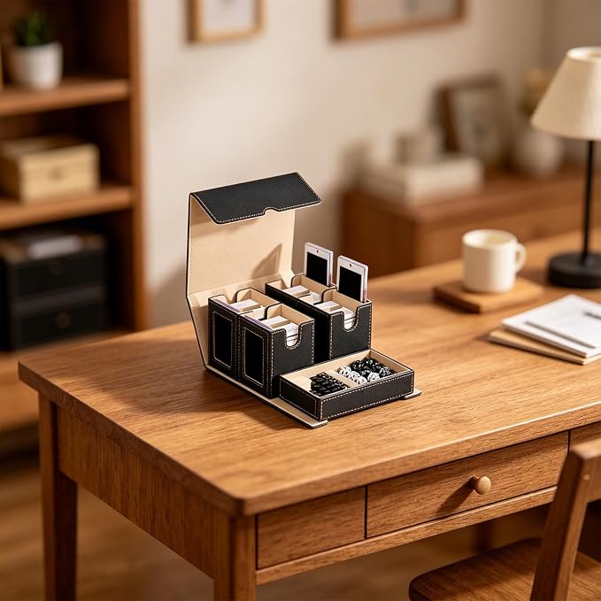 Card Storage Box with Holders and Dices Tray Multifunctional Deck Organizers with Removable Dividers Portable Carrying Organisers Case