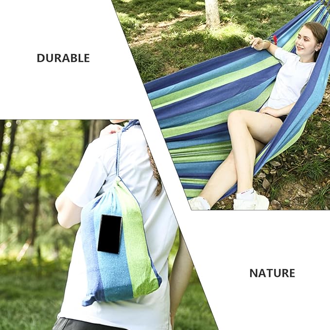 BESPORTBLE Double Canvas Hammock Swing for Two Adults, Widened Thickened Outdoor Travel Hammock with Portable Design, Suitable for Camping, Beach, Backyard Use