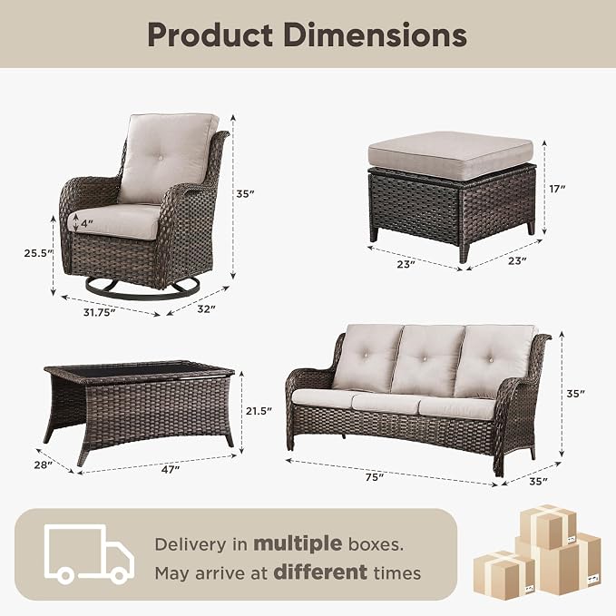 Belord 8 Piece Wicker Patio Furniture Set, Outdoor Swivel Rocker Chairs Set of 4 with Ottomans and Rattan Couch, All Weather Patio Conversation Furniture Set, for Pool,Yard Brown Wicker/Beige