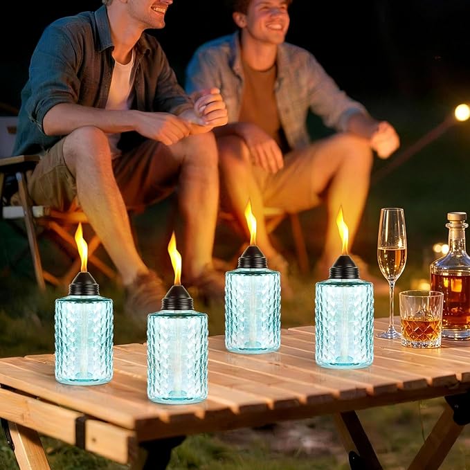 KintKita Table Torches for Outside Citronella 4 Pack, 12oz Table Torch Canister Outdoor Lighting, Refillable Torches for Yard,Patio & Backyard Parties Décor (Blue)