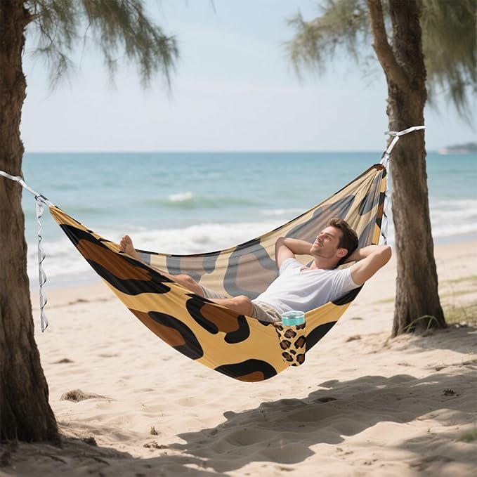 Classic Leopard Print Camping Hammocks Fabric Hammock for Outside Patio Backyard Poolside