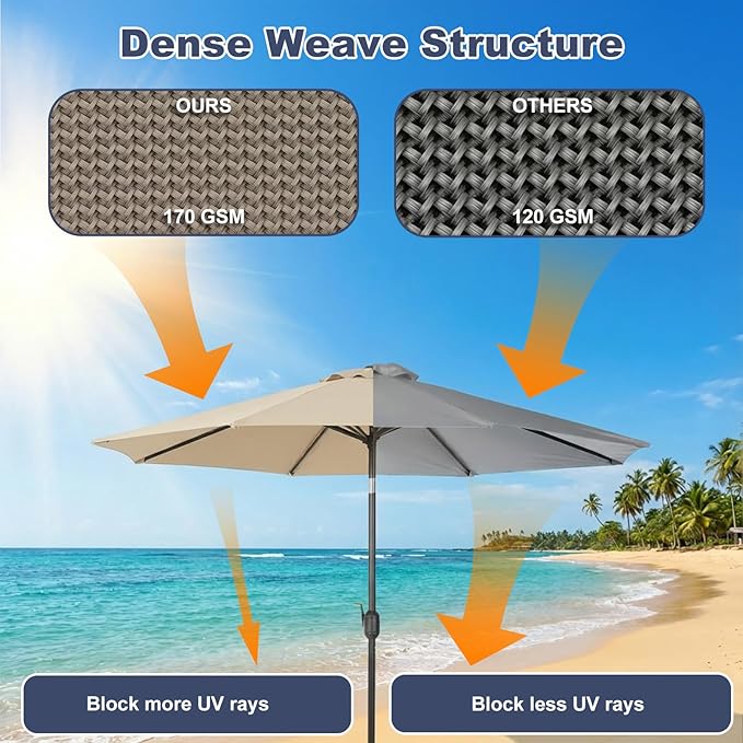 BPS Patio Umbrella Replacement Canopy for 9 ft 8 Ribs Table Umbrella, Outdoor Umbrella Replacement for Market Parasol, Canopy Only