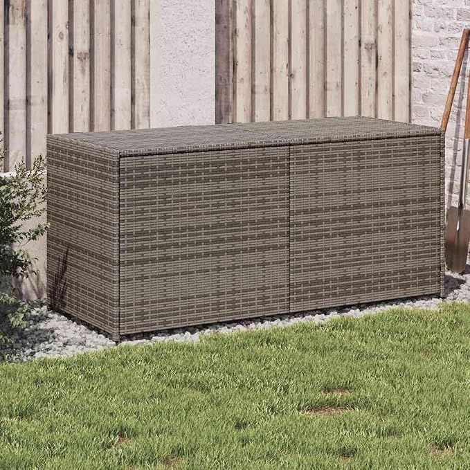 74.8 Gal Garden Storage Box, Gray PE Rattan Patio Storage Box with Water-Proof Bag and Gas Spring Lid, Large Outdoor for Cushions and Blankets