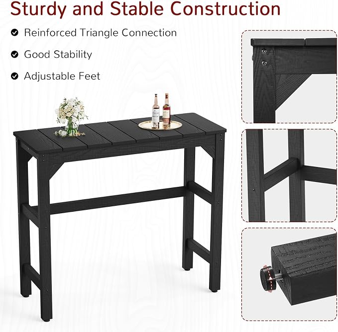 Stoog 3-Pieces Patio Bar Set, All-Weather HIPS Outdoor Bar Stools Set of 2, Counter Height Bar Table with Waterproof Top, Never Fade or Rot, Black