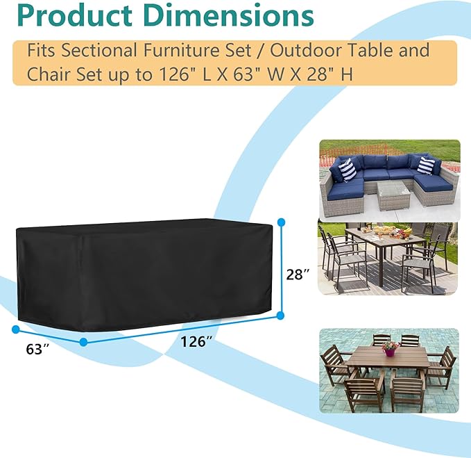 Oslimea Patio Furniture Set Cover 600D Outdoor Sectional Sofa Set Covers Outdoor Table and Chair Set Covers Water Resistant Large, 126" L x 63" W x 28" H