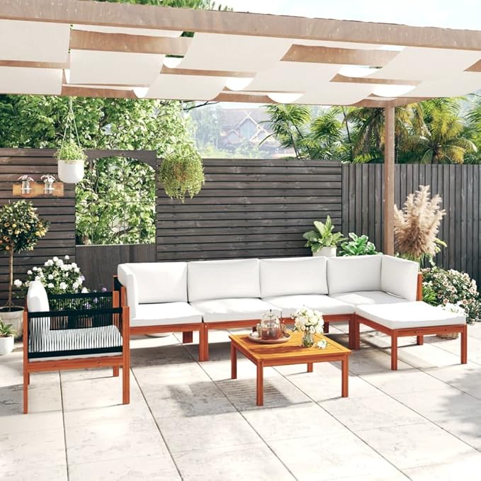 Patio Lounge Set with Cushions,Outdoor Patio Furniture,Outdoor Chat Conversation Set,for Patio,Backyard,Garden,Outdoor,7 Piece Cream Solid Acacia Wood