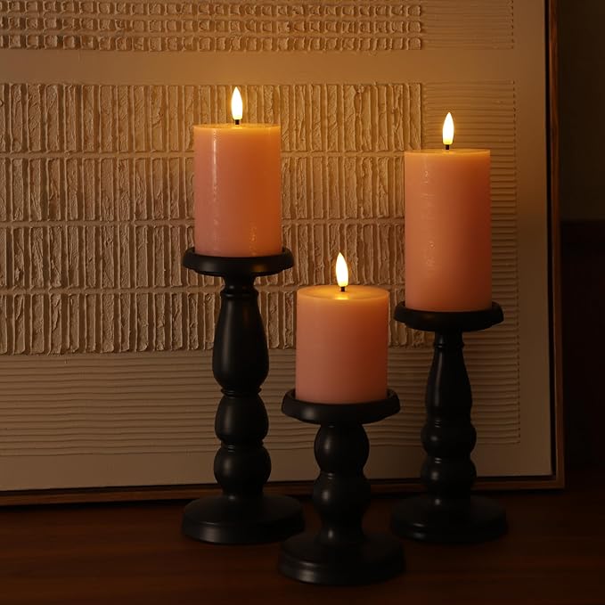 Pink Flameless Pillar Candles, Real Wax Battery Operated Candles with Remote, Flat Top Flickering Flameless Candles, LED Candles for Home Party Wedding Romantic Night Decor, Set of 3
