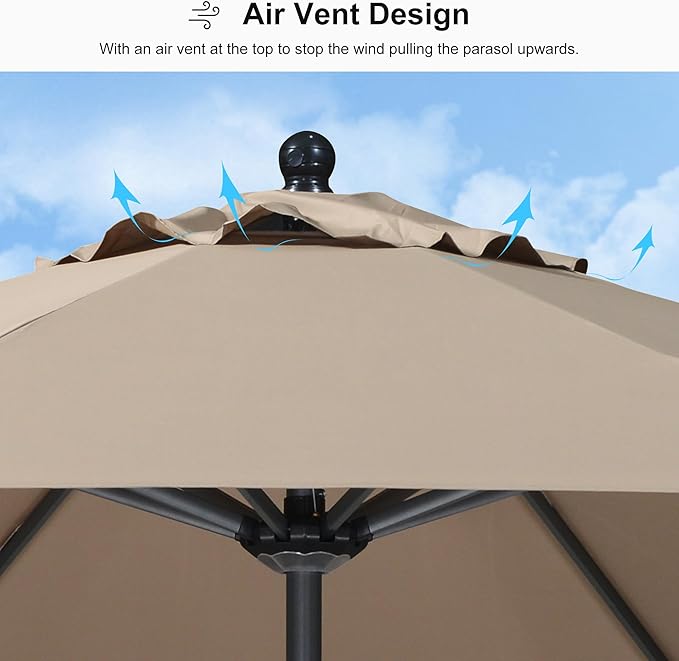 PURPLE LEAF 10' Round Patio Market Umbrella with Base Outdoor Table Umbrellas Aluminum Frame Sun Shade with 8 Sturdy Ribs Tilt for Garden Deck Lawn Pool Taupe