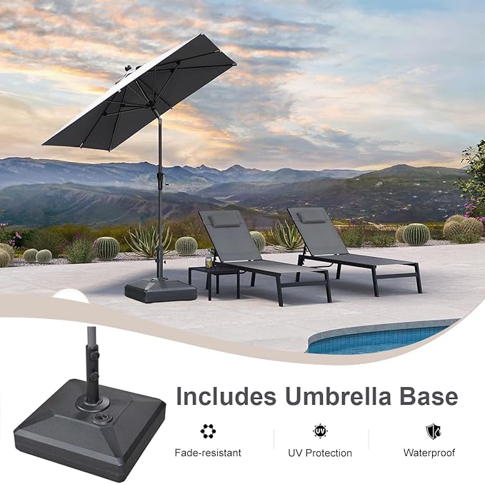 PURPLE LEAF 6.5' x 6.5' Square Patio Market Umbrella with Base Outdoor Table Umbrellas Aluminum Frame Sun Shade with 8 Sturdy Ribs Tilt for Garden Deck Lawn Pool Light Gary