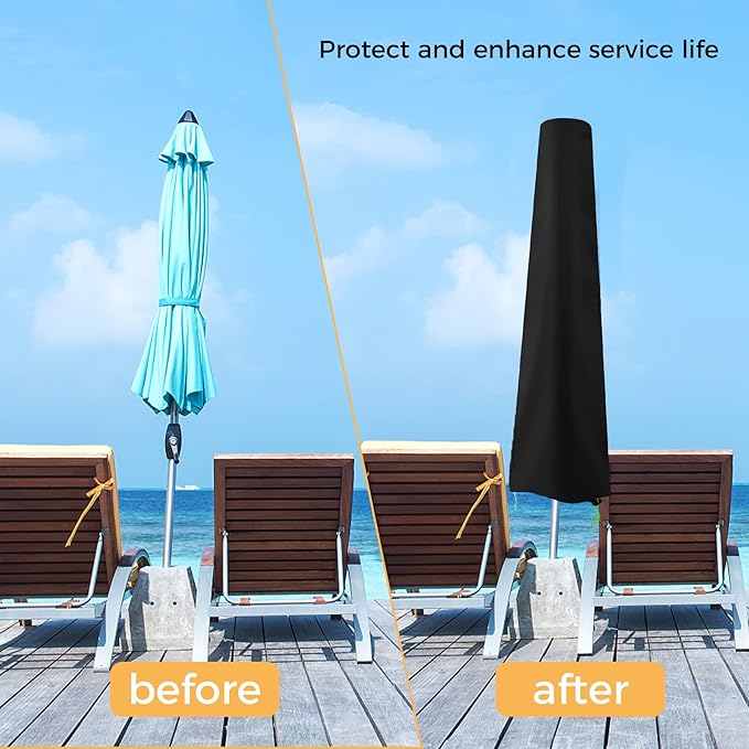 Patio Umbrella Cover - Waterproof Patio Parasol Covers with Zipper for 7ft to 11ft Outdoor Umbrellas Black