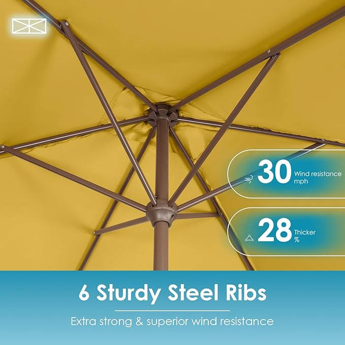 GREENVINES 6.5X10 FT Rectangular-Patio-Umbrella | Outdoor-Table-Umbrellas | 6 Sturdy Steel Ribs | Push Button Tilt & Crank | Waterproof | Market Umbrella | for Pool Backyard Garden Deck | Yellow